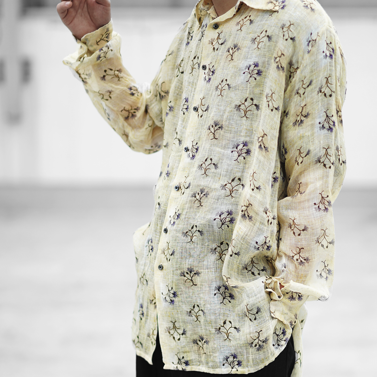 Geoffrey B.Small  floral print relaxed long proportion tailored shirt