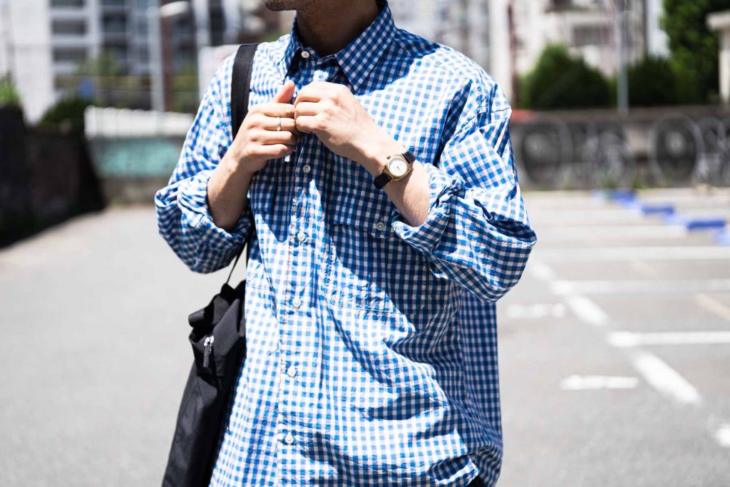 Porter Classic  ROLL UP TRICOLOR GINGHAM CHECK SHIRT