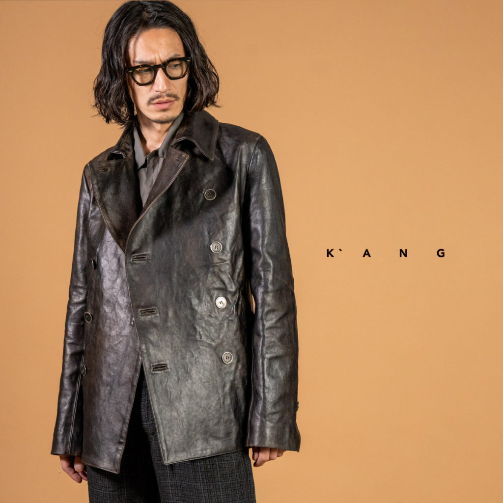 K’ANG BACK/ELBOW SPLIT LEATHER PEACOAT