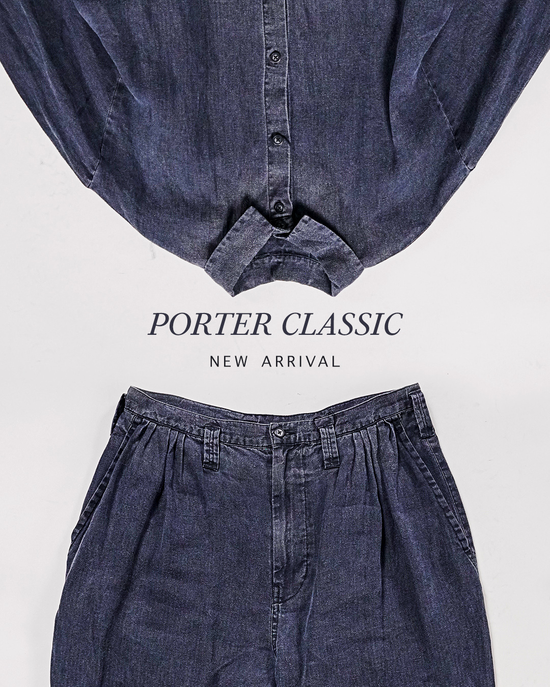 ポータークラシックのブラックリネン シャツジャケット & ビバップパンツ